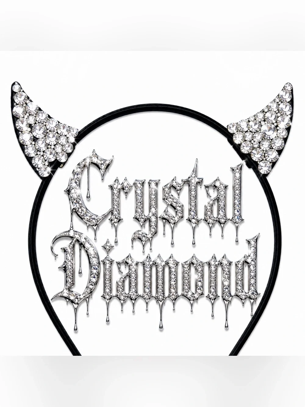 Crystal Diamond Mini Devil Ears Luxe Crystal Headband Spooky Goth Cute New